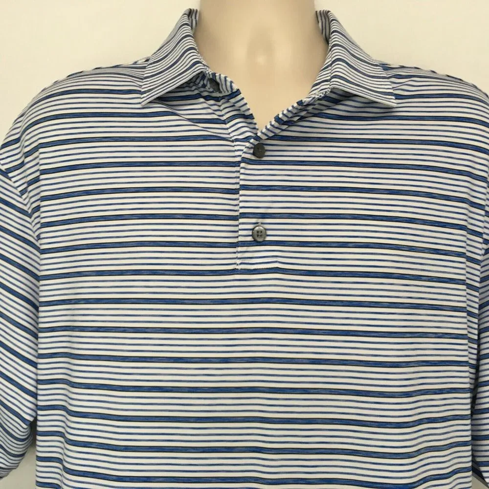 Footjoy FJ Mens XL Stretch Golf Polo Shirt‎ Blue Striped Short Sleeve Logo